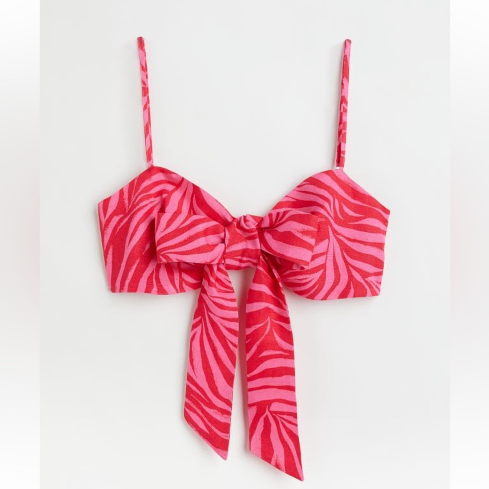 NTW H&M Linen Blend Tie-front bralette - Pink/Zebra print